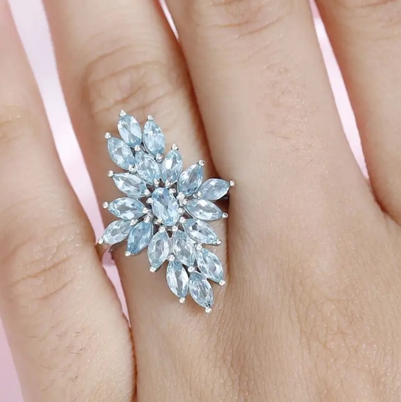 Rare Betroka Blue Apatite Elongated Ring in Platinum Over Sterling Silver - Picture 3 of 6